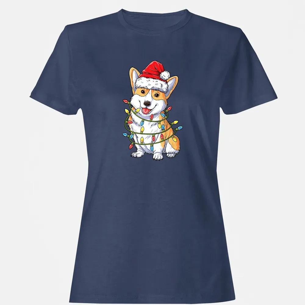 Corgi Christmas  Santa Boys Kids Xmas Lights Corgmas Women's T-shirt - 10