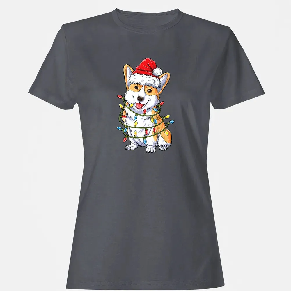 Corgi Christmas  Santa Boys Kids Xmas Lights Corgmas Women's T-shirt - 5
