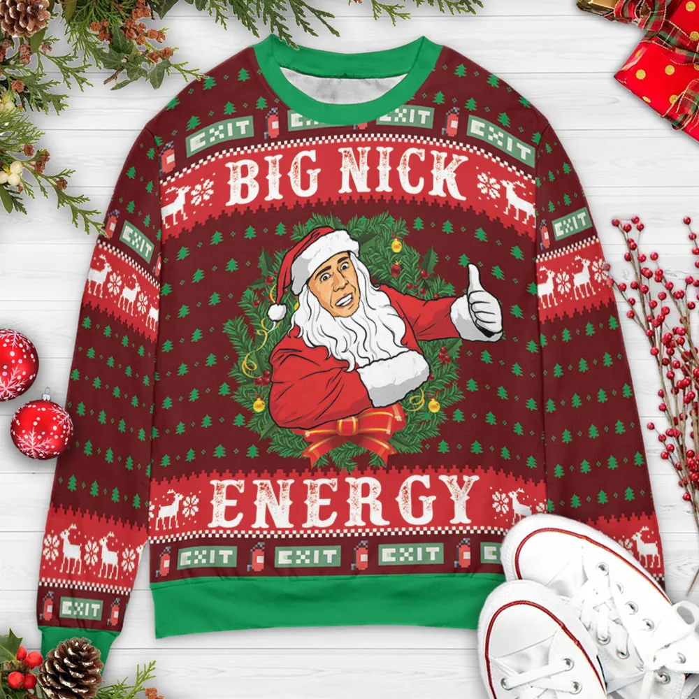 Big Nick Cage Energy Ugly Christmas Sweatshirt - 3