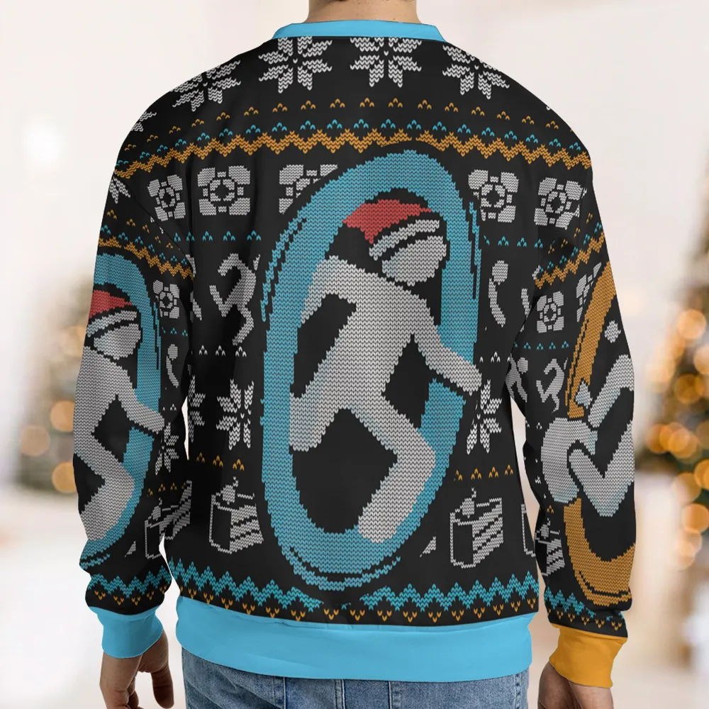 Portal guy Orange and Blue Ugly Christmas Sweatshirt - 2