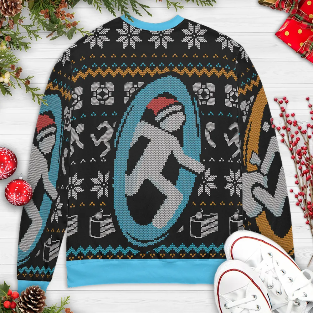 Portal guy Orange and Blue Ugly Christmas Sweatshirt - 4