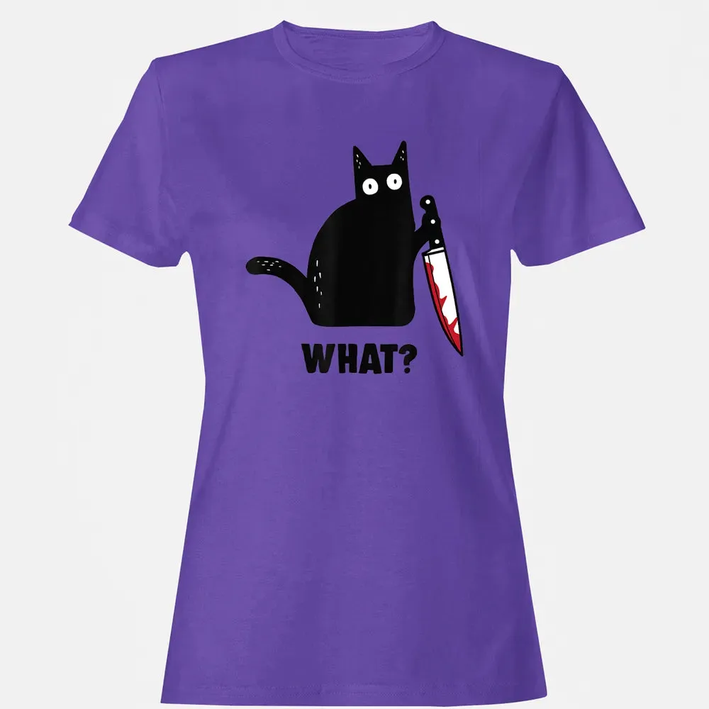 Cat What Funny Black Ca, Murderous Cat With Knife Women's T-shirt - 12