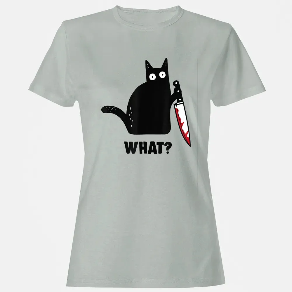 Cat What Funny Black Ca, Murderous Cat With Knife Women's T-shirt - 2