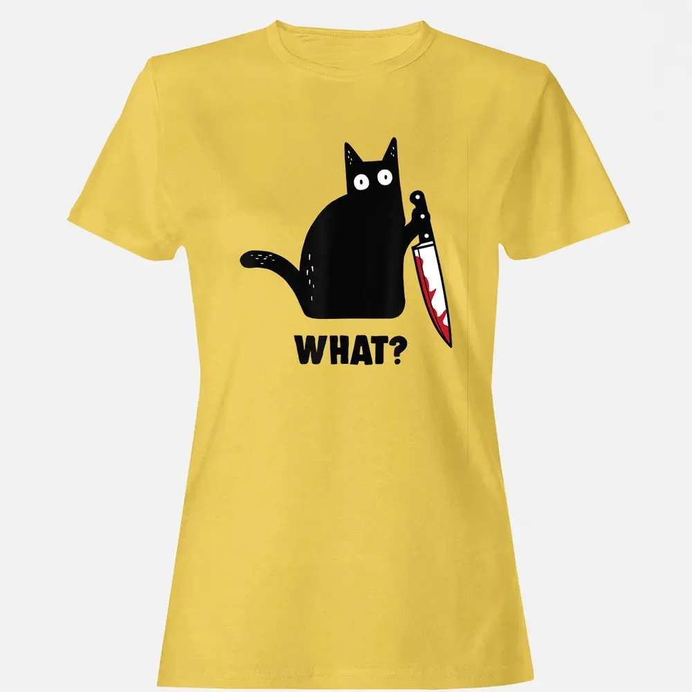 Cat What Funny Black Ca, Murderous Cat With Knife Women's T-shirt - 4