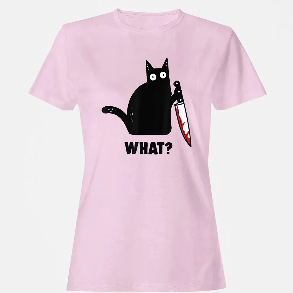 Cat What Funny Black Ca, Murderous Cat With Knife Women's T-shirt - 9