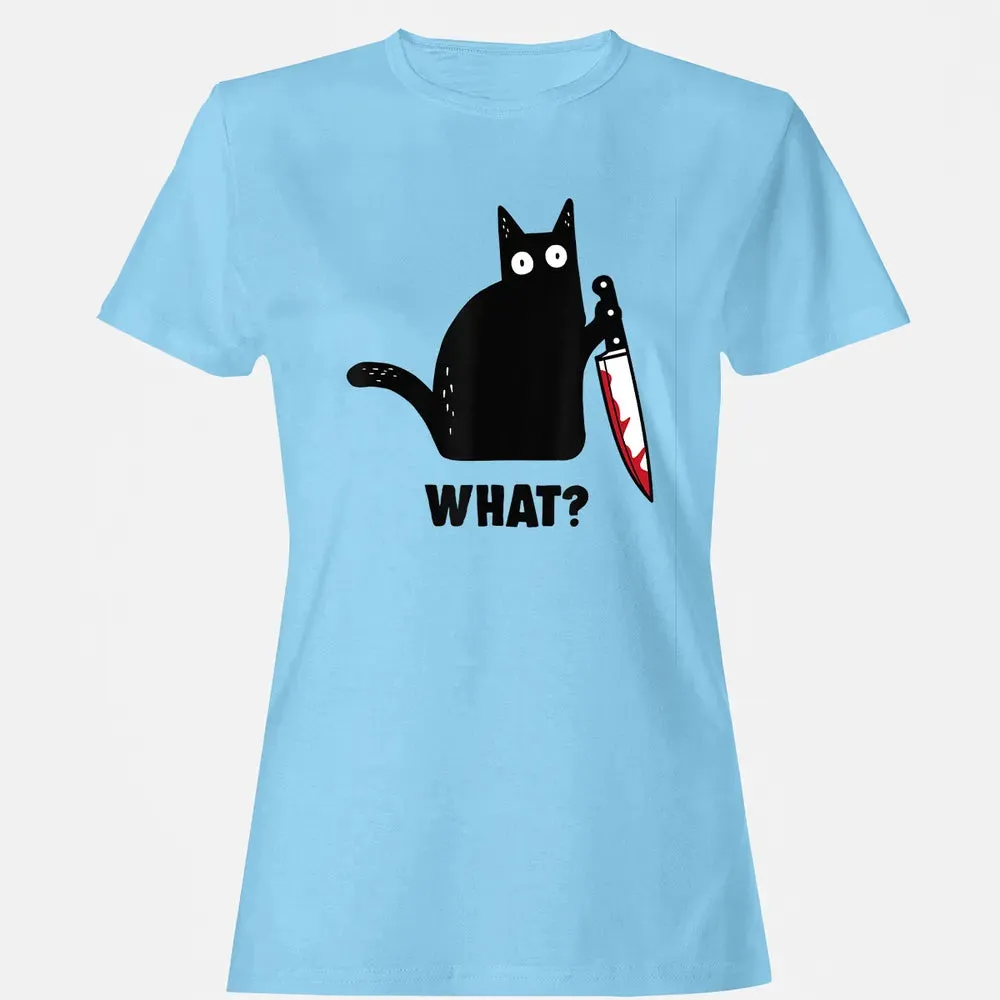 Cat What Funny Black Ca, Murderous Cat With Knife Women's T-shirt - 8
