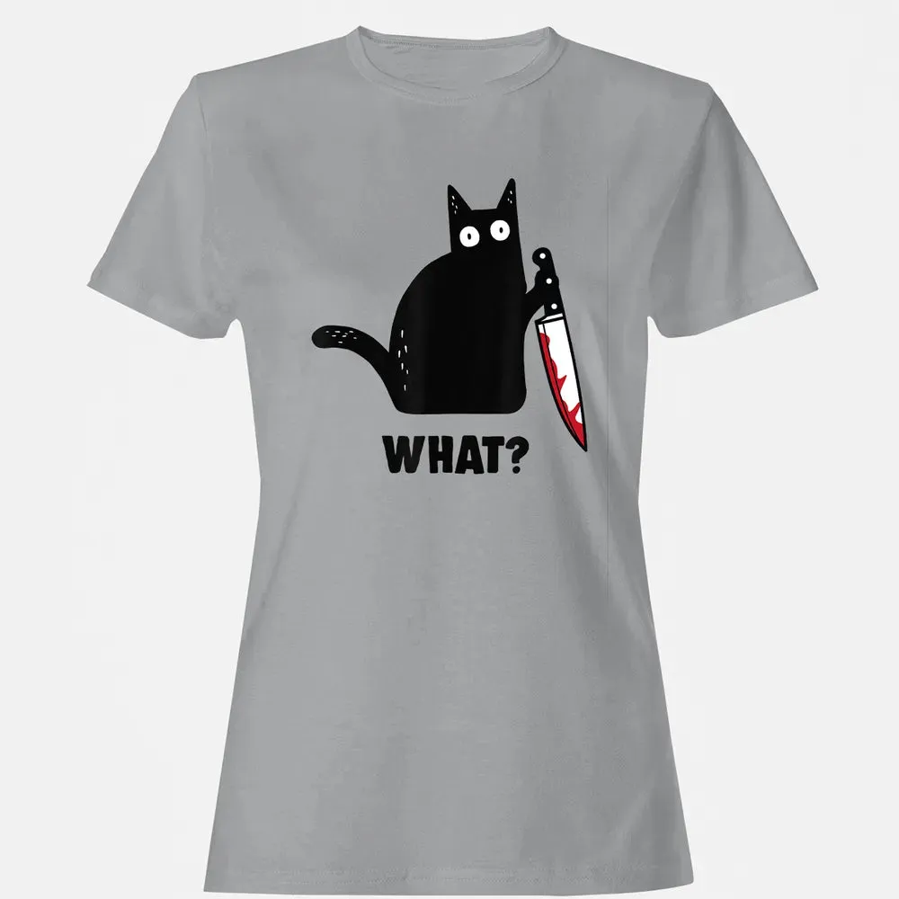 Cat What Funny Black Ca, Murderous Cat With Knife Women's T-shirt - 15