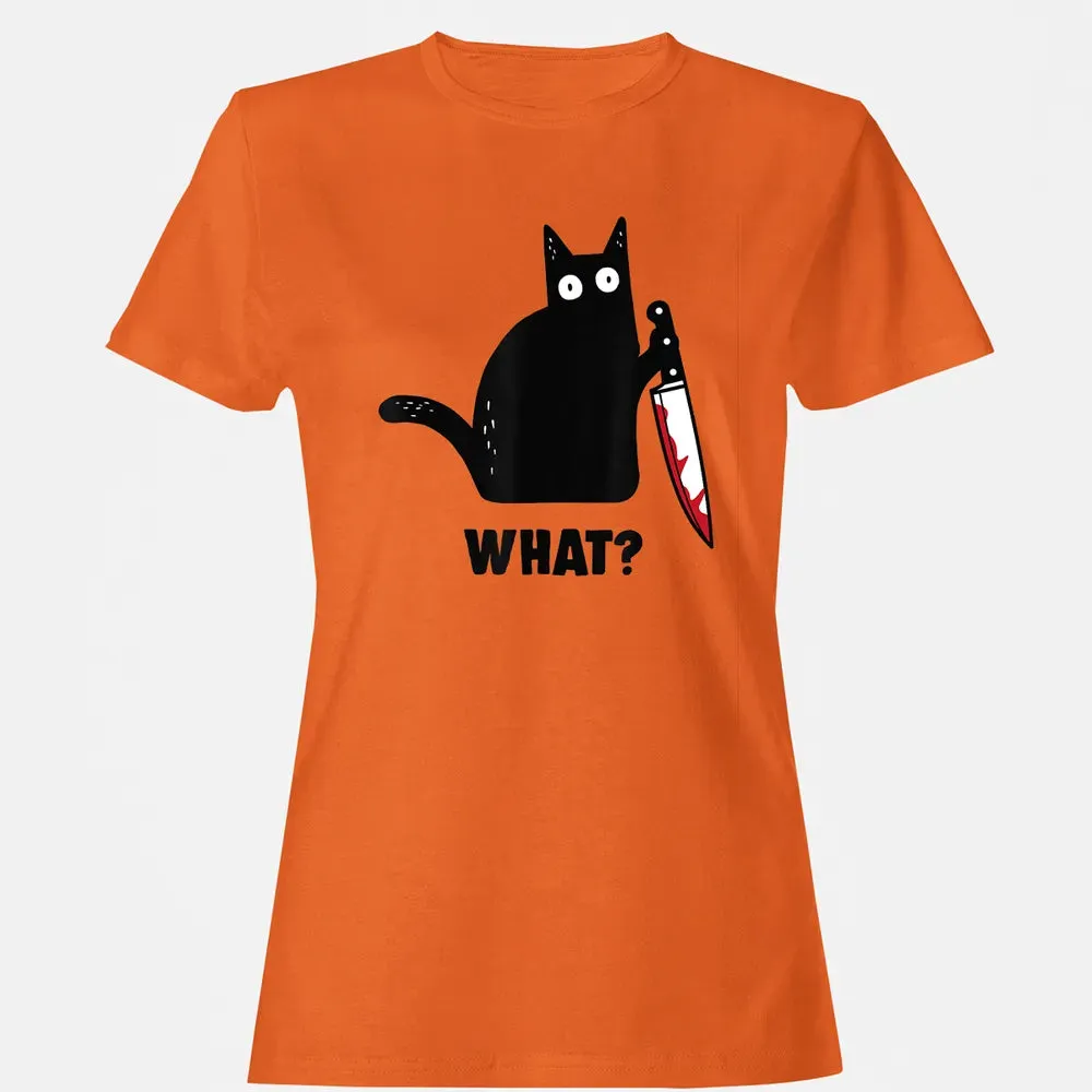 Cat What Funny Black Ca, Murderous Cat With Knife Women's T-shirt - 11