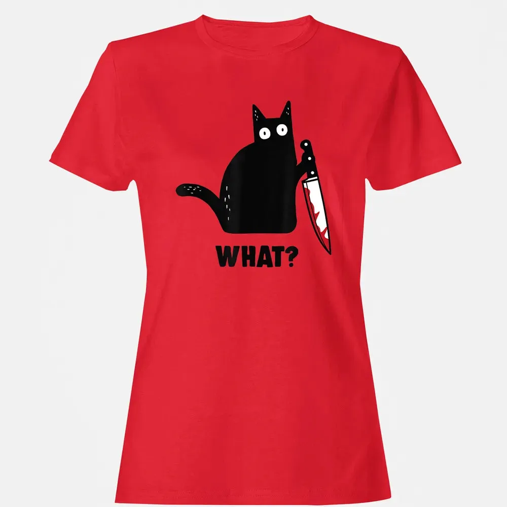 Cat What Funny Black Ca, Murderous Cat With Knife Women's T-shirt - 13