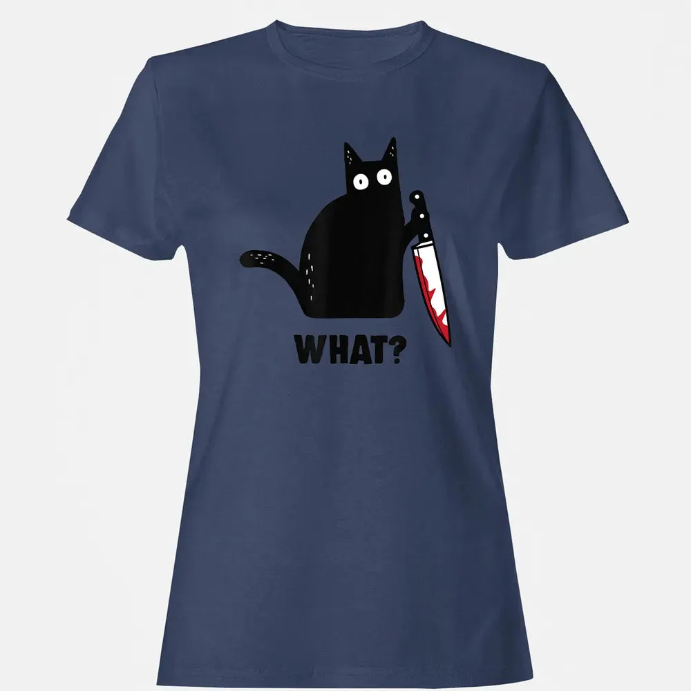 Cat What Funny Black Ca, Murderous Cat With Knife Women's T-shirt - 10
