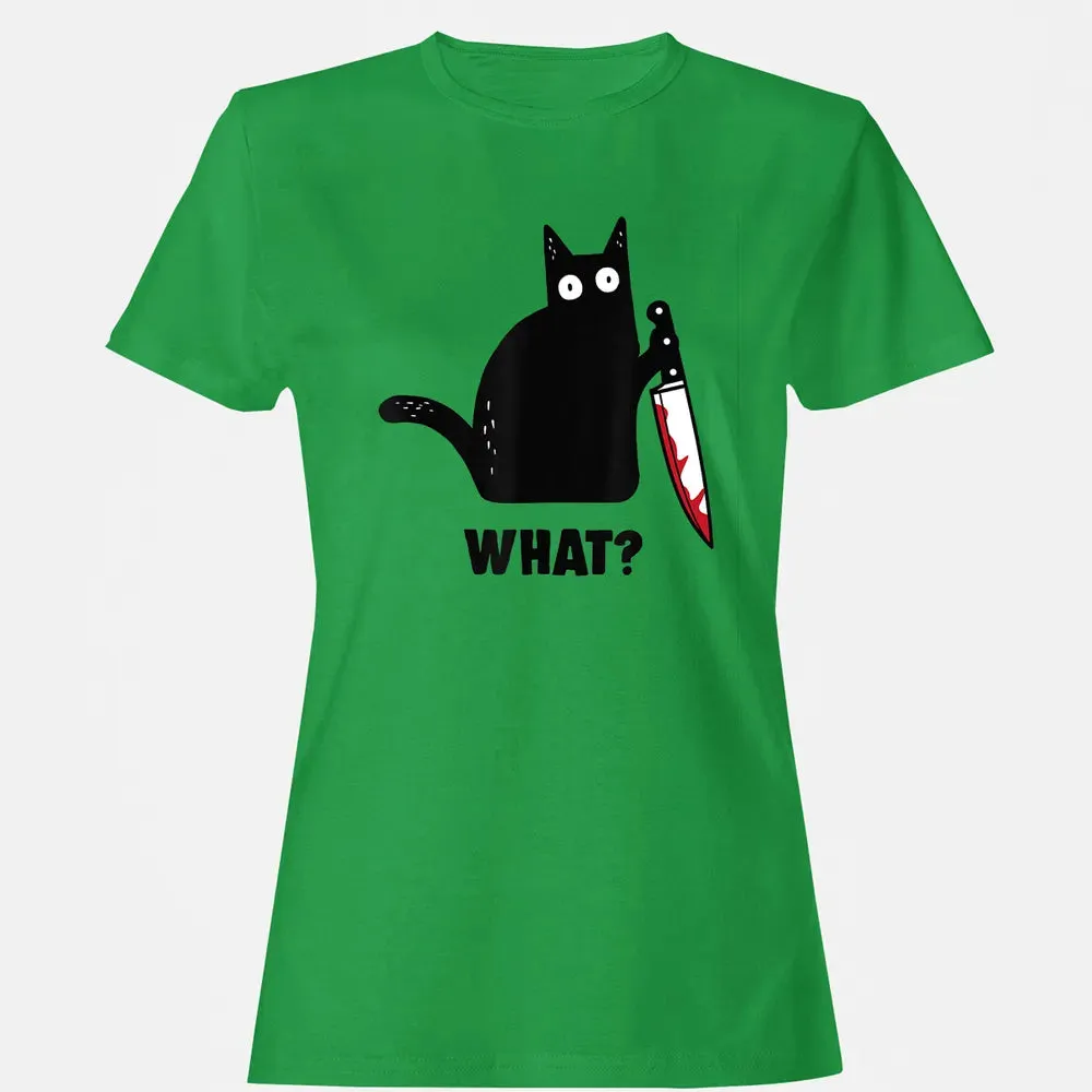 Cat What Funny Black Ca, Murderous Cat With Knife Women's T-shirt - 7