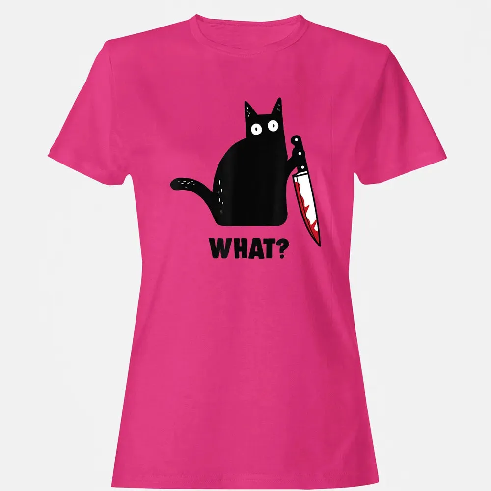 Cat What Funny Black Ca, Murderous Cat With Knife Women's T-shirt - 6