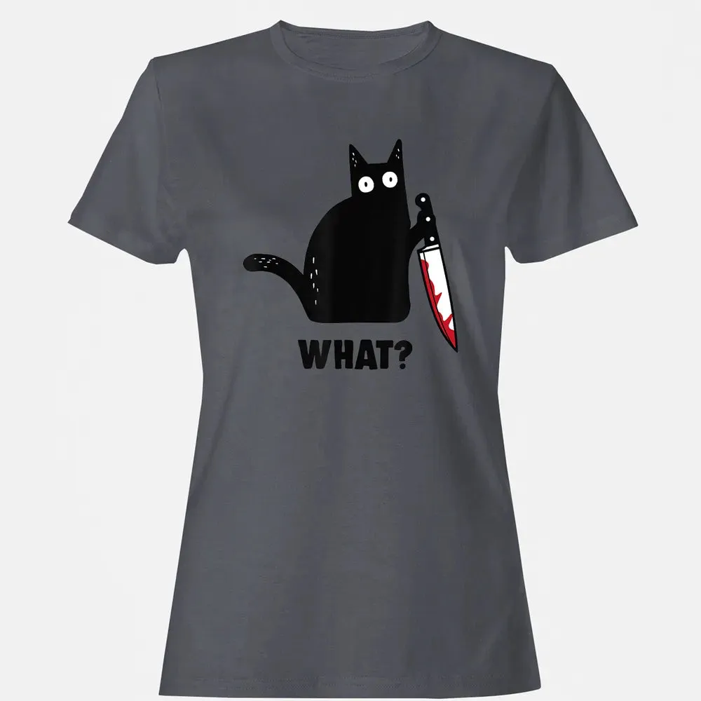 Cat What Funny Black Ca, Murderous Cat With Knife Women's T-shirt - 5