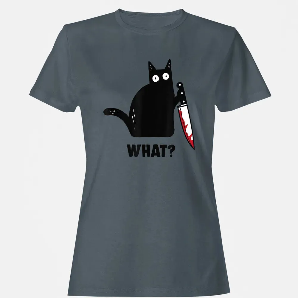 Cat What Funny Black Ca, Murderous Cat With Knife Women's T-shirt - 3