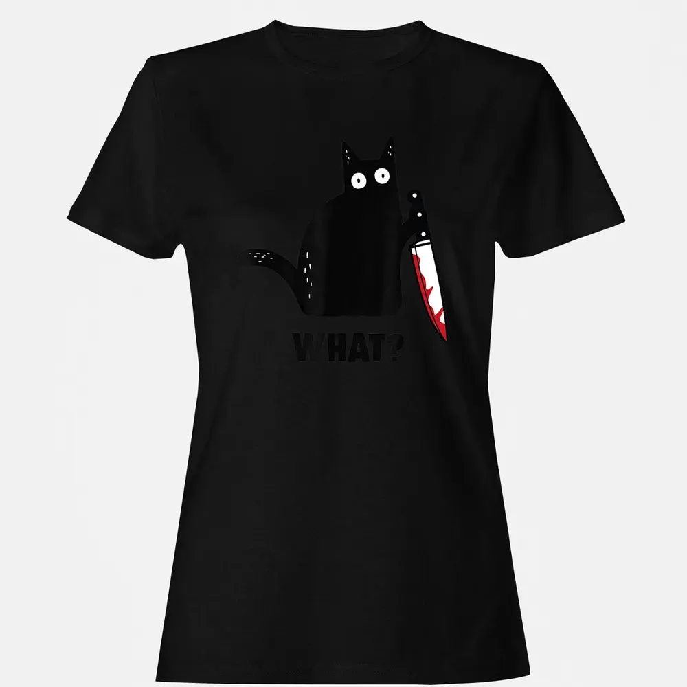 Cat What Funny Black Ca, Murderous Cat With Knife Women's T-shirt - 16