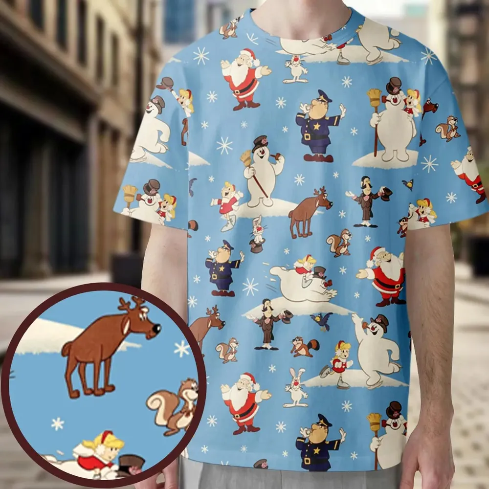 Frosty the Snowman Christmas Characters All-Over Print Unisex T-Shirt - 4