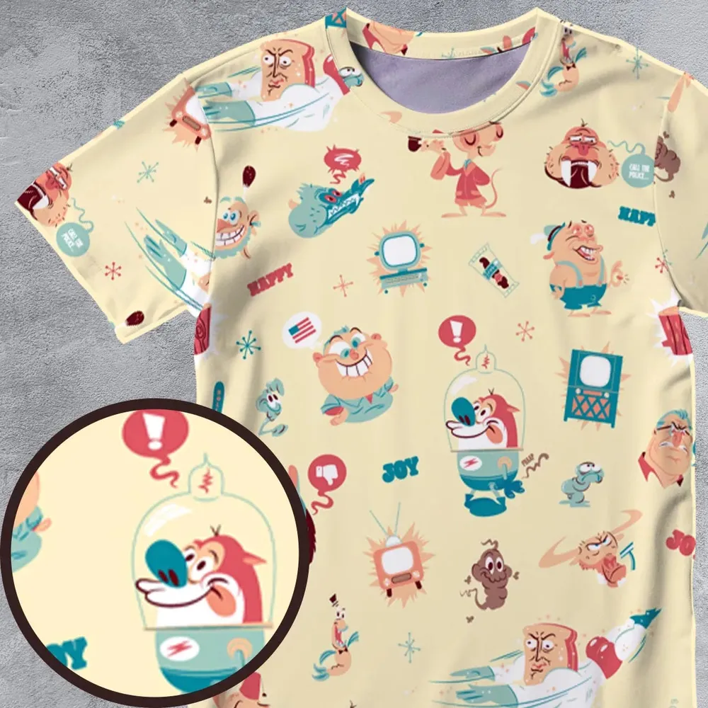 Ren and Stimpy Pattern All-Over Print Unisex T-Shirt - 4