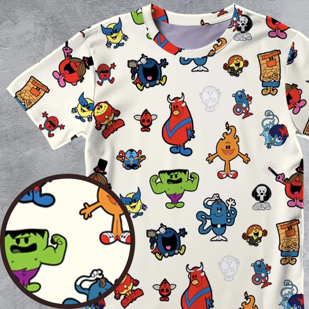 Marvel Characters And Mr Men Pattern All-Over Print Unisex T-Shirt - 4