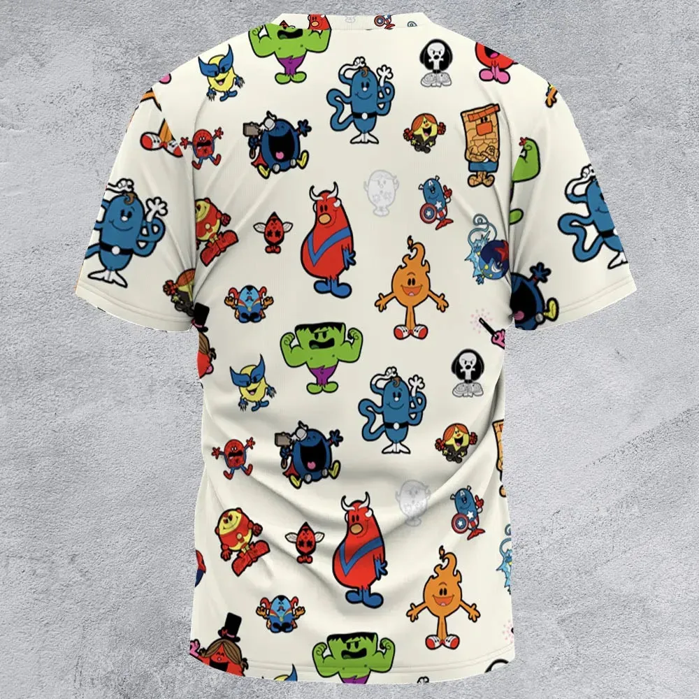 Marvel Characters And Mr Men Pattern All-Over Print Unisex T-Shirt - 2
