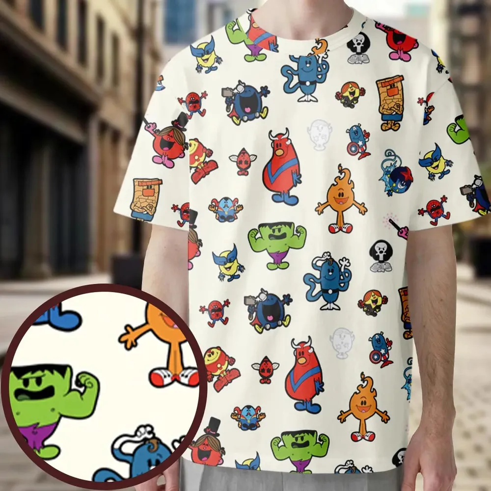 Marvel Characters And Mr Men Pattern All-Over Print Unisex T-Shirt - 3