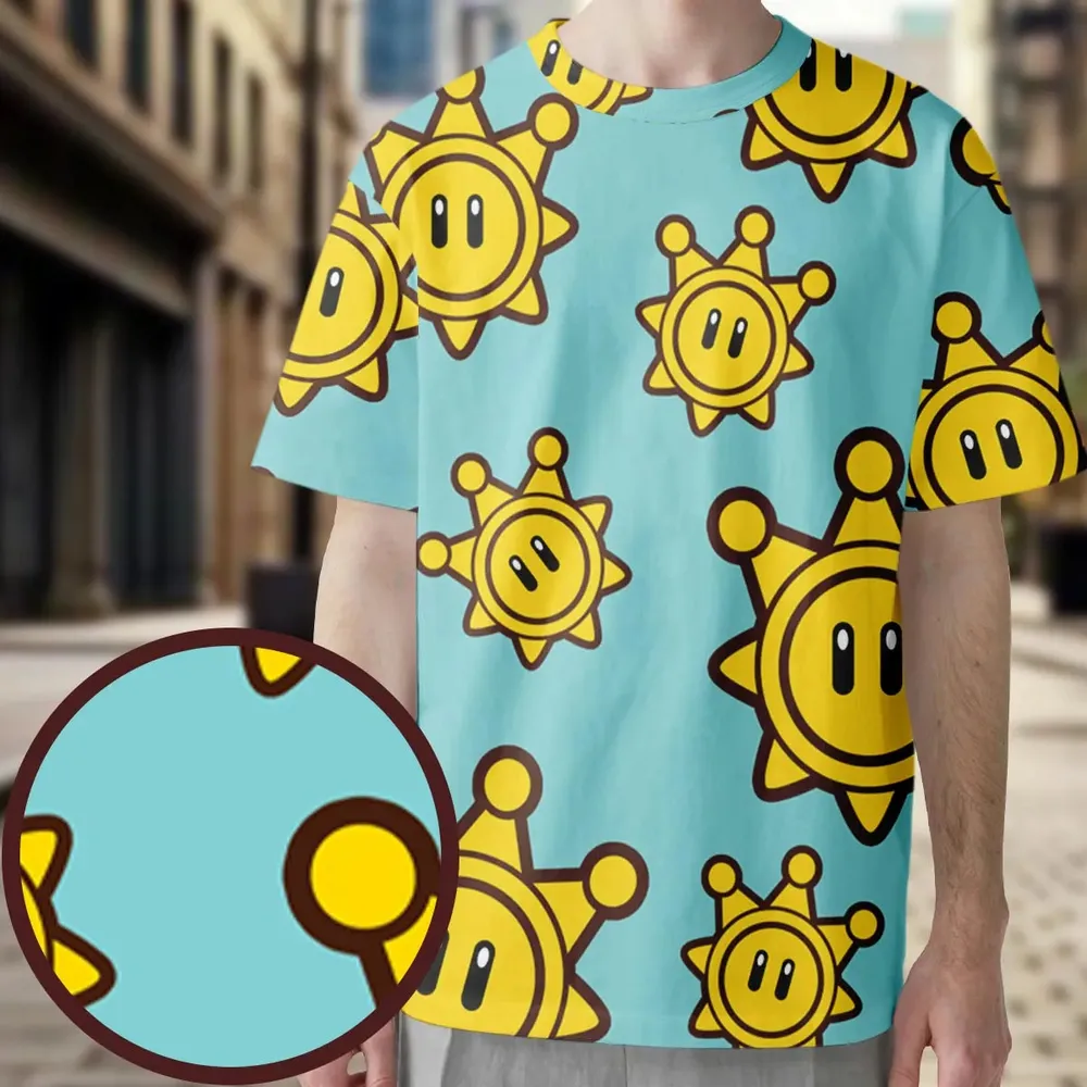 Shine Sprite Super Mario Button Up All-Over Print Unisex T-Shirt - 3