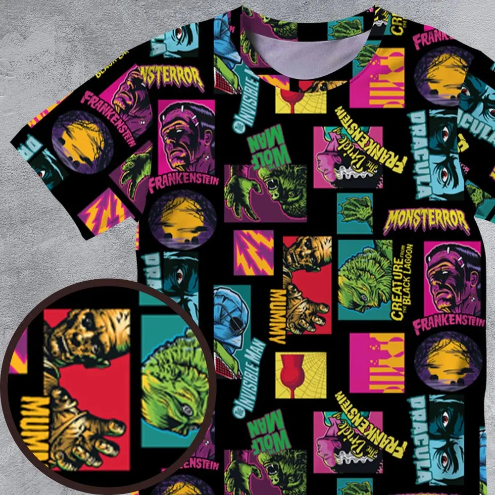 Monster Pop Movies Halloween All-Over Print Unisex T-Shirt - 4