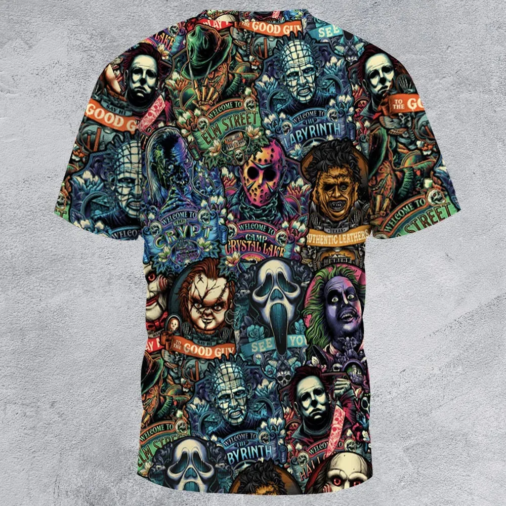 Horror Movie Characters Pattern All-Over Print Unisex T-Shirt - 3