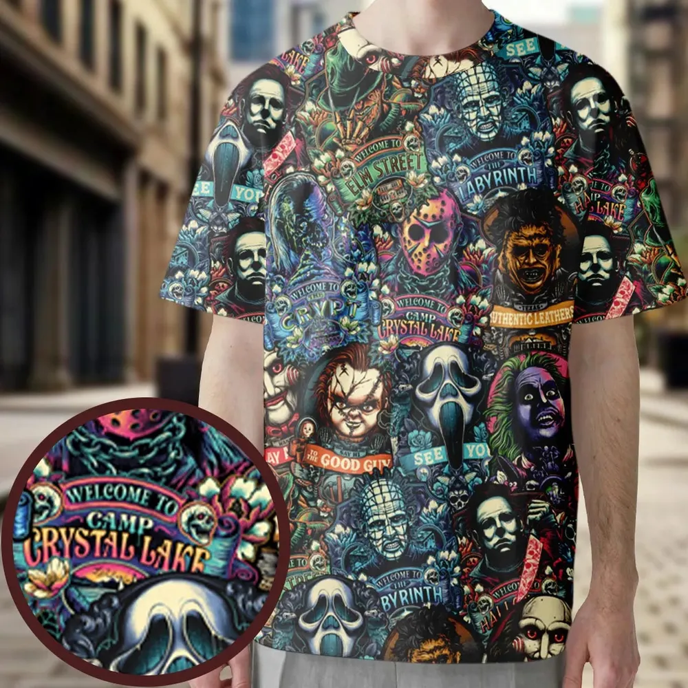 Horror Movie Characters Pattern All-Over Print Unisex T-Shirt - 4