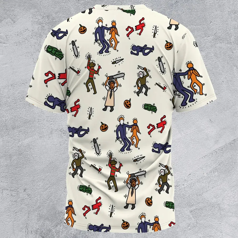 Horror Movie Pop Characters Pattern All-Over Print Unisex T-Shirt - 2