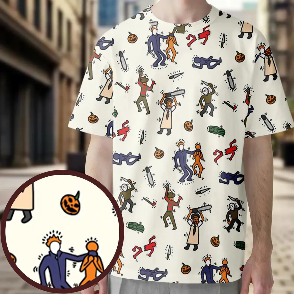 Horror Movie Pop Characters Pattern All-Over Print Unisex T-Shirt - 3