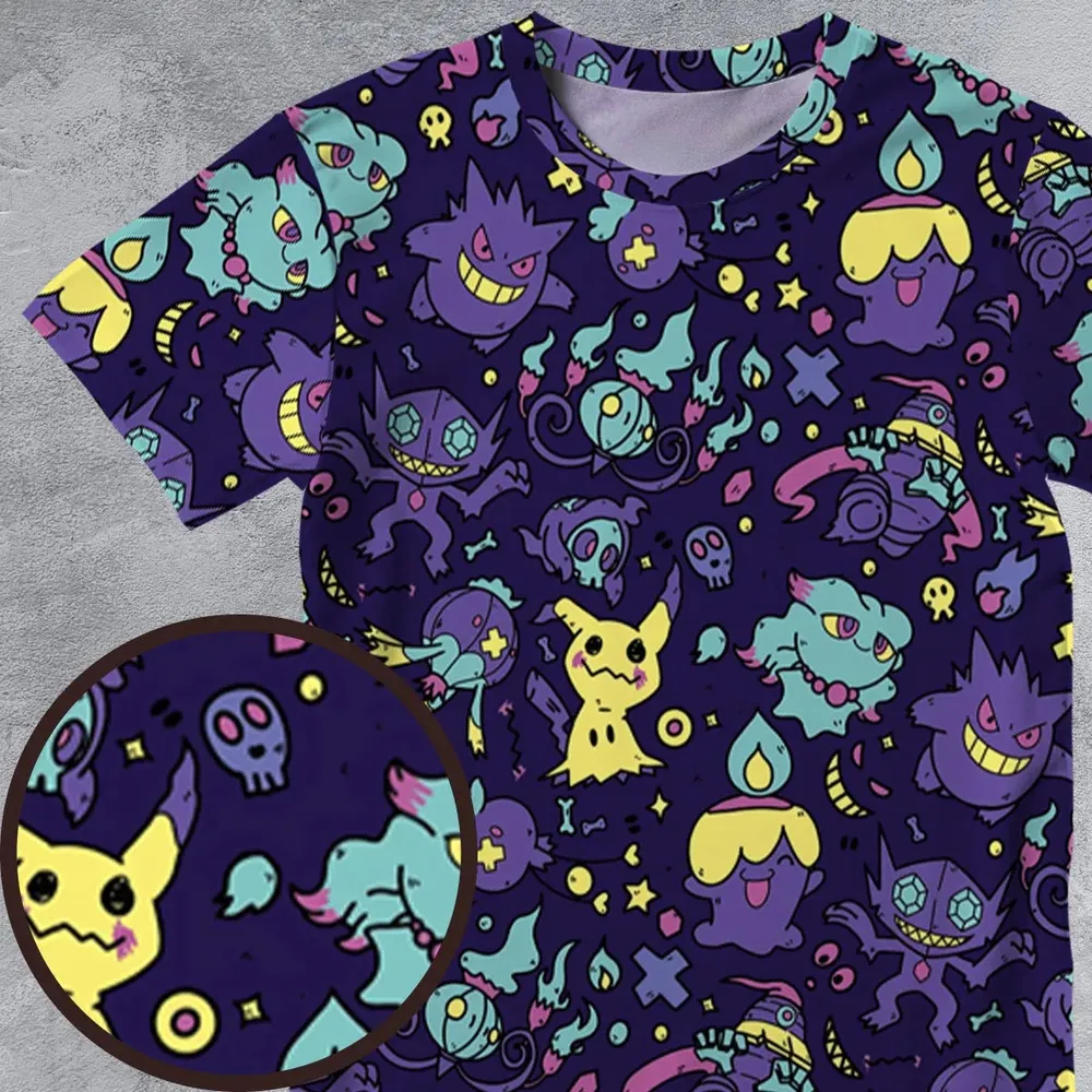 Gengar Ghost Pokemon Pattern All-Over Print Unisex T-Shirt - 4