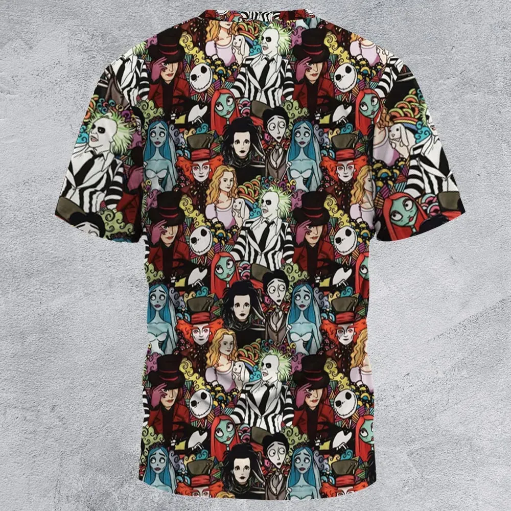 Tim Burton Characters Halloween All-Over Print Unisex T-Shirt - 2