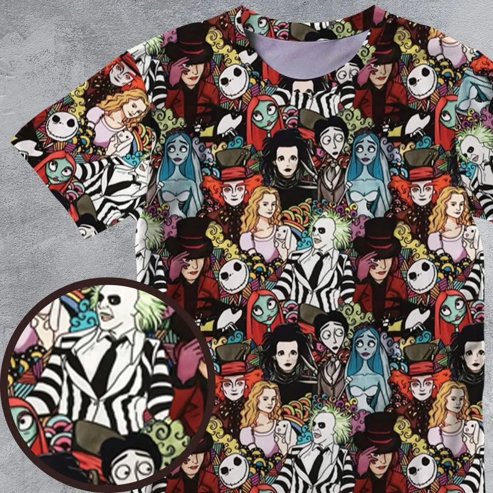 Tim Burton Characters Halloween All-Over Print Unisex T-Shirt - 4
