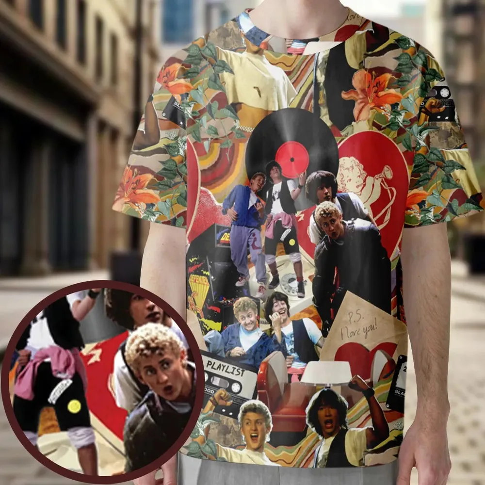 Vintage Collage Bill and Ted All-Over Print Unisex T-Shirt - 4