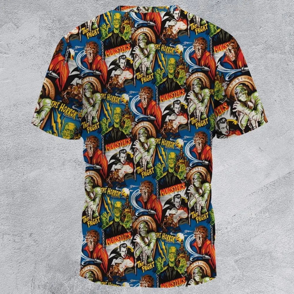 The Horror The Fright Dracula Frankenstein The Wolfman Monster Universal Pattern All-Over Print Unisex T-Shirt - 3