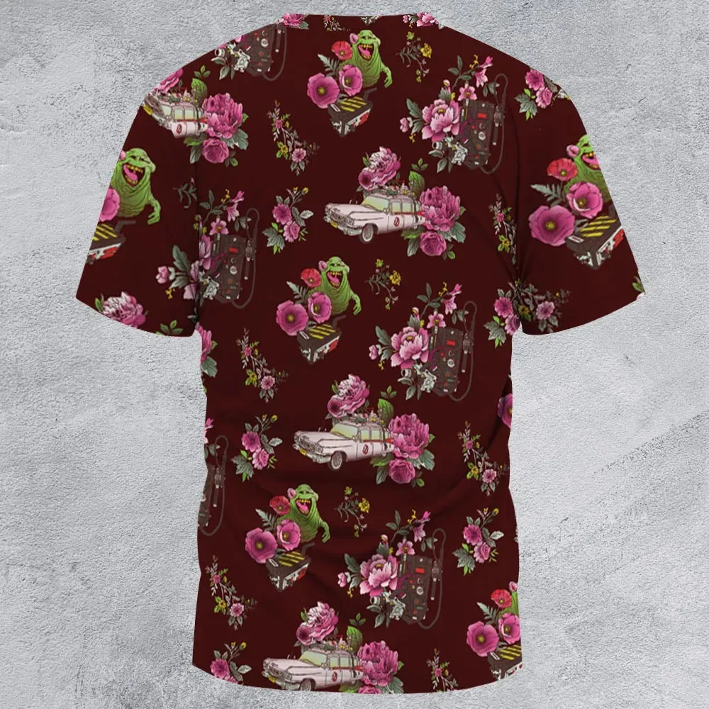 Slimer Ecto-1 Proton Pack Floral Ghostbusters All-Over Print Unisex T-Shirt - 2