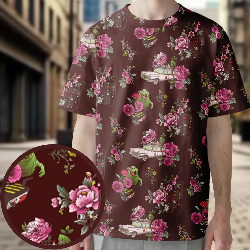 Slimer Ecto-1 Proton Pack Floral Ghostbusters All-Over Print Unisex T-Shirt - 3