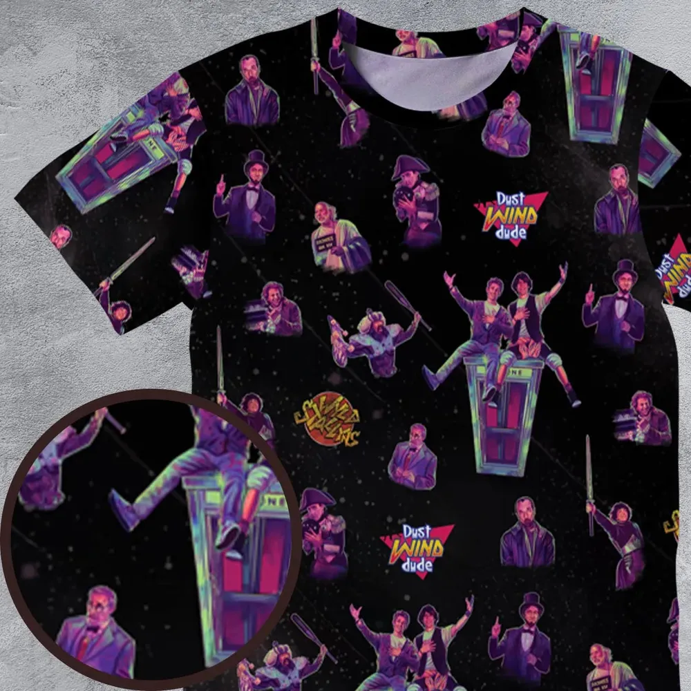 Wyld Stallyns Bill and Ted's Excellent Adventure Character All-Over Print Unisex T-Shirt - 4