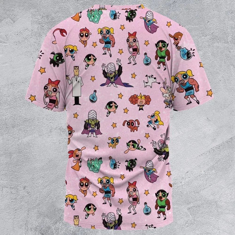 Power Puff Girls Characters Pattern All-Over Print Unisex T-Shirt - 3