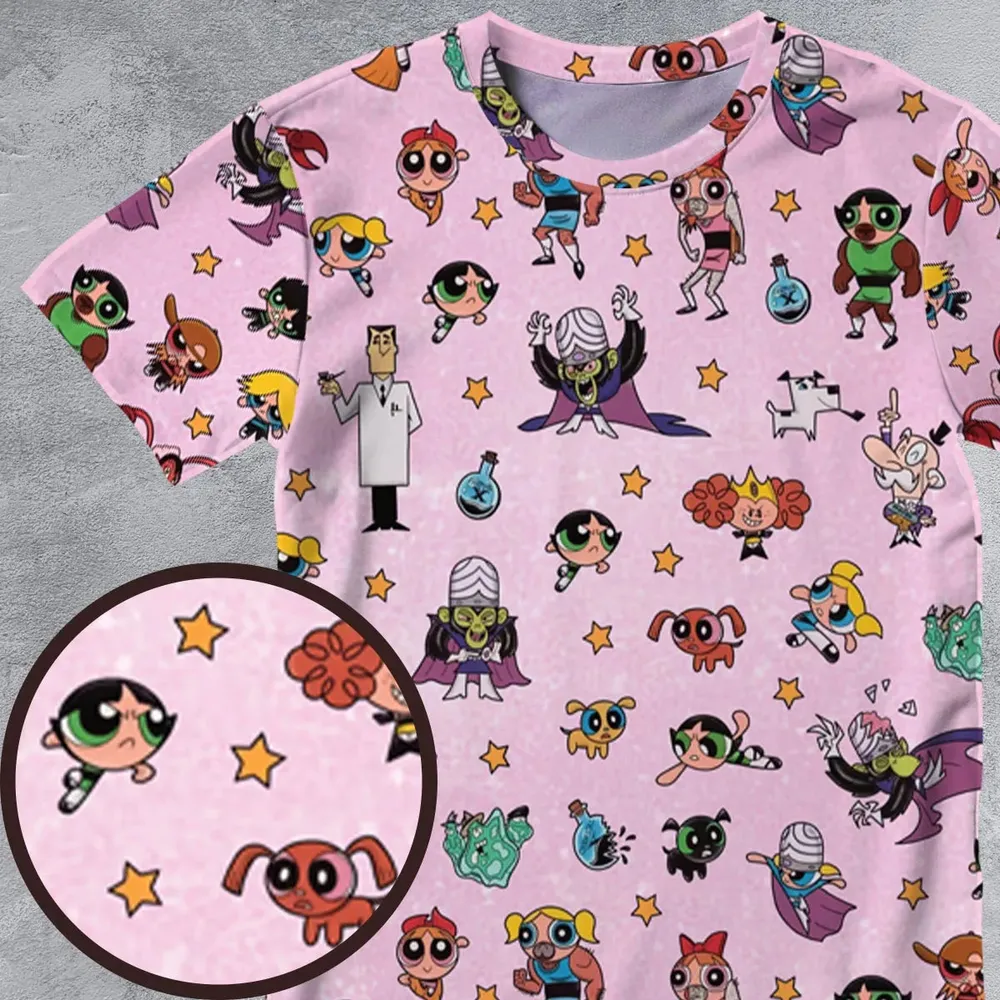 Power Puff Girls Characters Pattern All-Over Print Unisex T-Shirt - 4