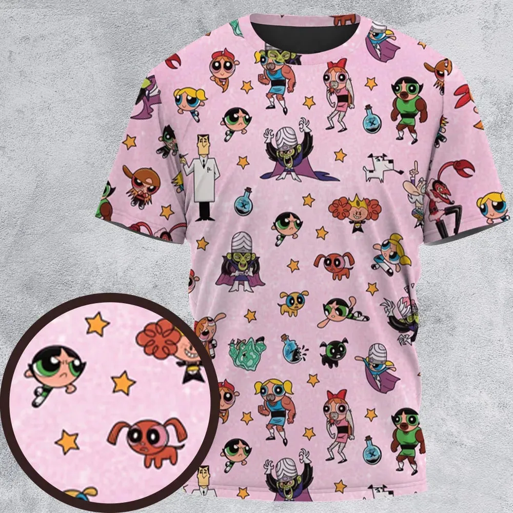 Power Puff Girls Characters Pattern All-Over Print Unisex T-Shirt - 2