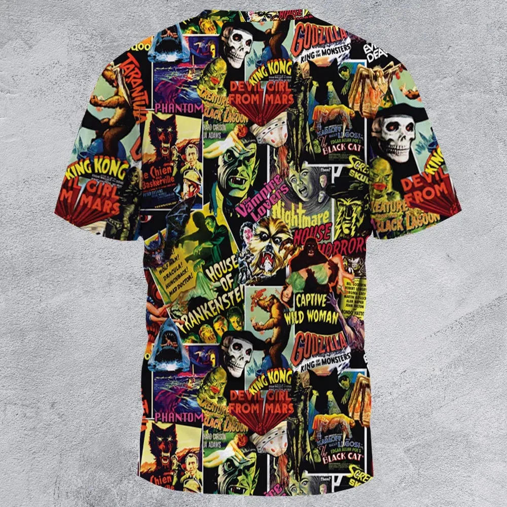 Fright Night Halloween Retro Horror Characters Collage All-Over Print Unisex T-Shirt - 3