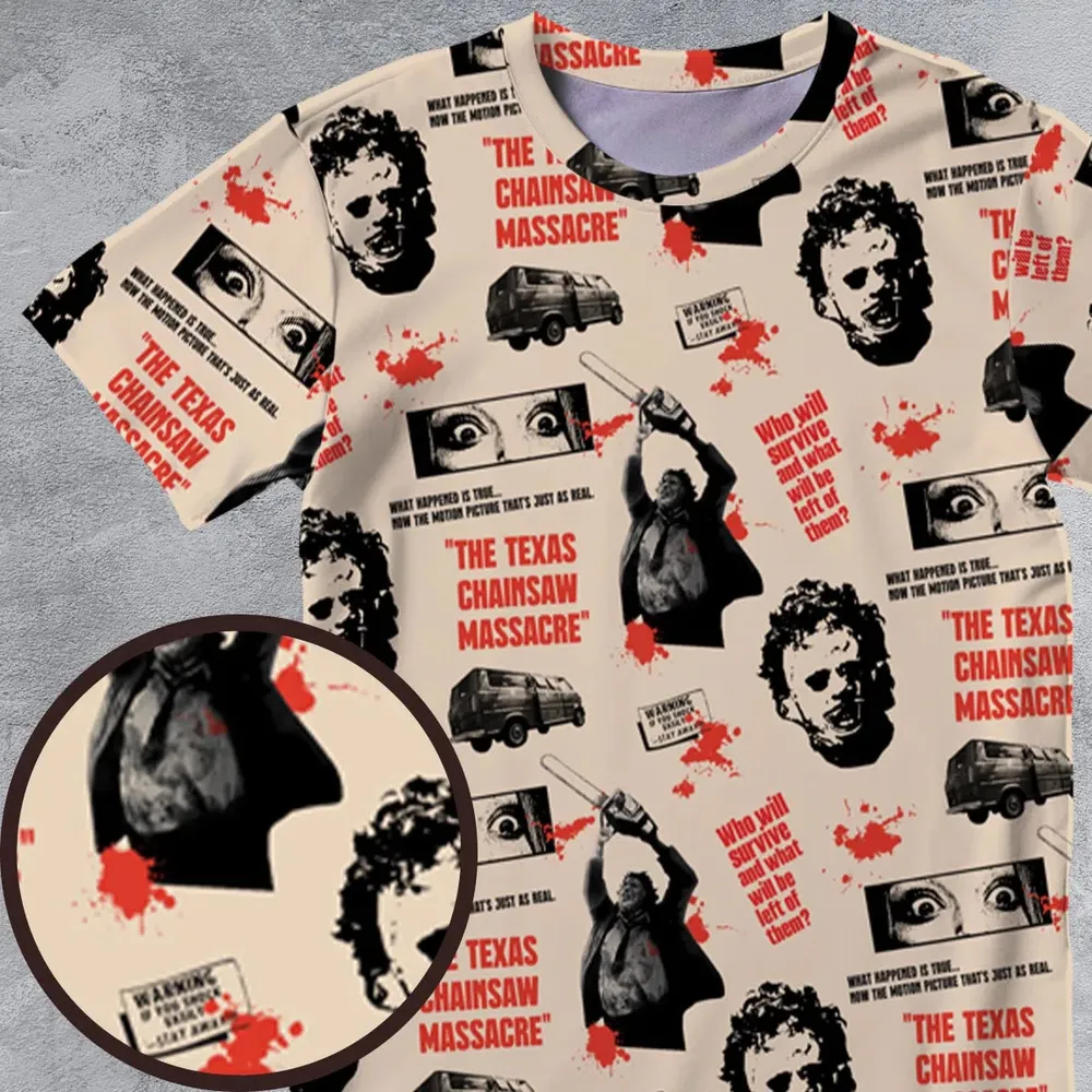 Leatherface The Texas Chainsaw Massacre Horror Pattern All-Over Print Unisex T-Shirt - 4