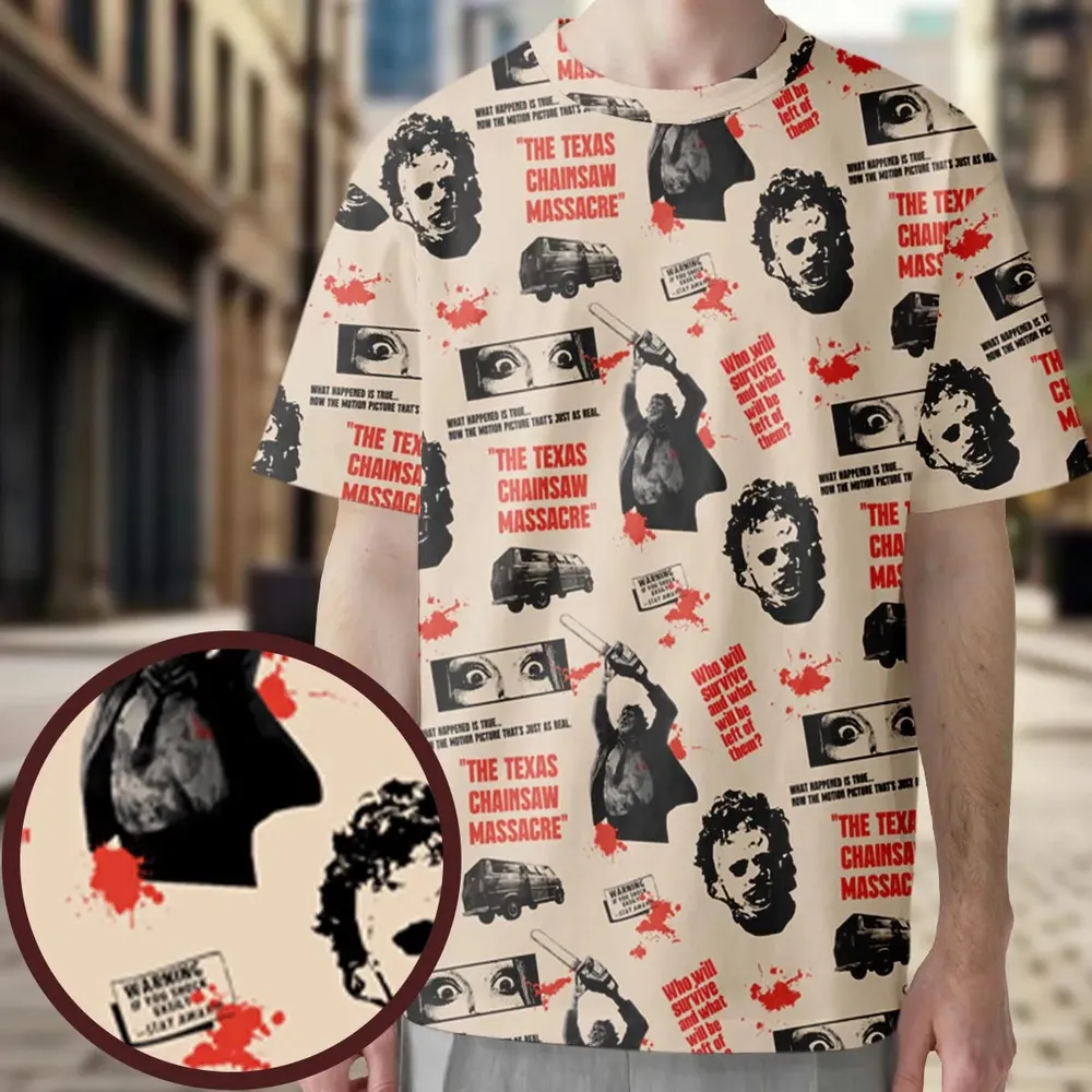 Leatherface The Texas Chainsaw Massacre Horror Pattern All-Over Print Unisex T-Shirt - 3