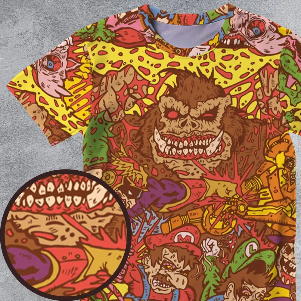 Nitendo Characters in Creepy Style All-Over Print Unisex T-Shirt - 4