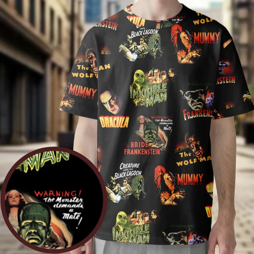 Teaming Monsters All Up Universal Monsters All-Over Print Unisex T-Shirt - 3