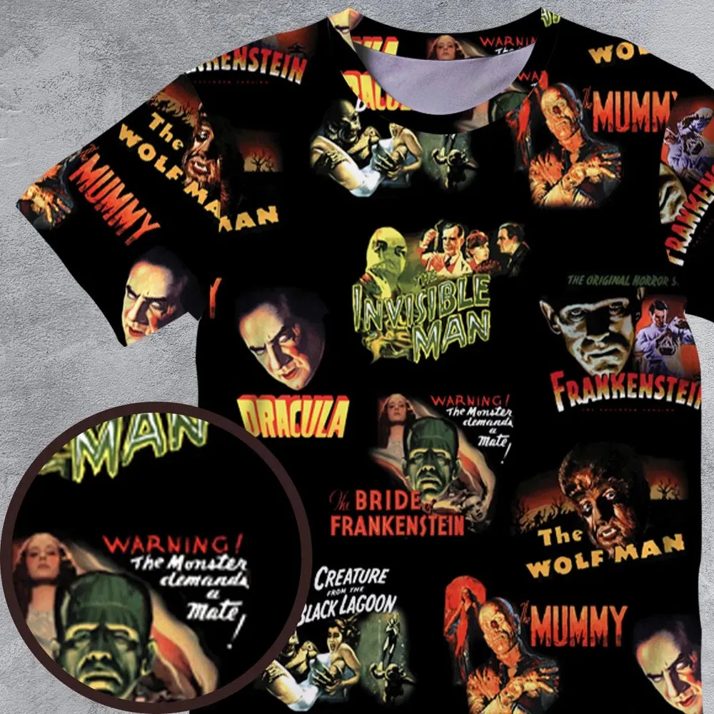 Teaming Monsters All Up Universal Monsters All-Over Print Unisex T-Shirt - 4