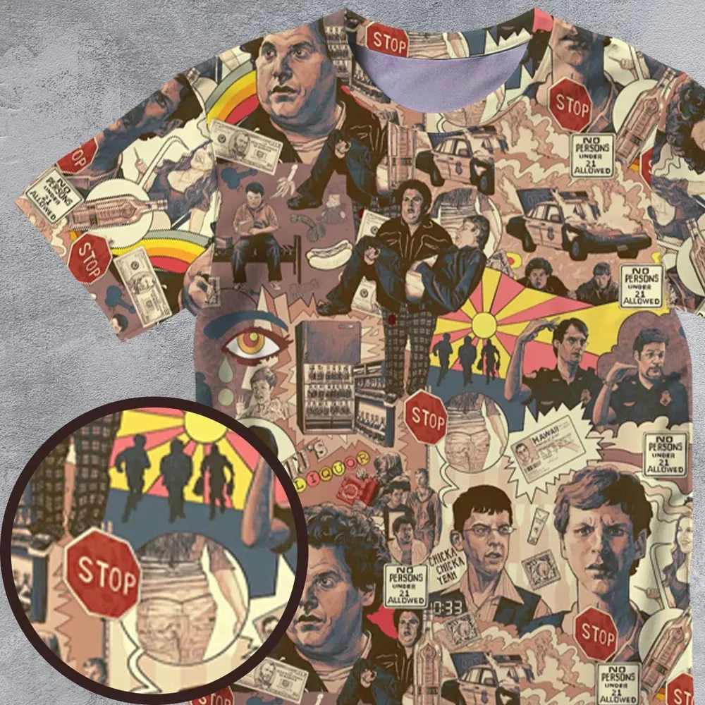 Retro Art Buddies Superbad All-Over Print Unisex T-Shirt - 4