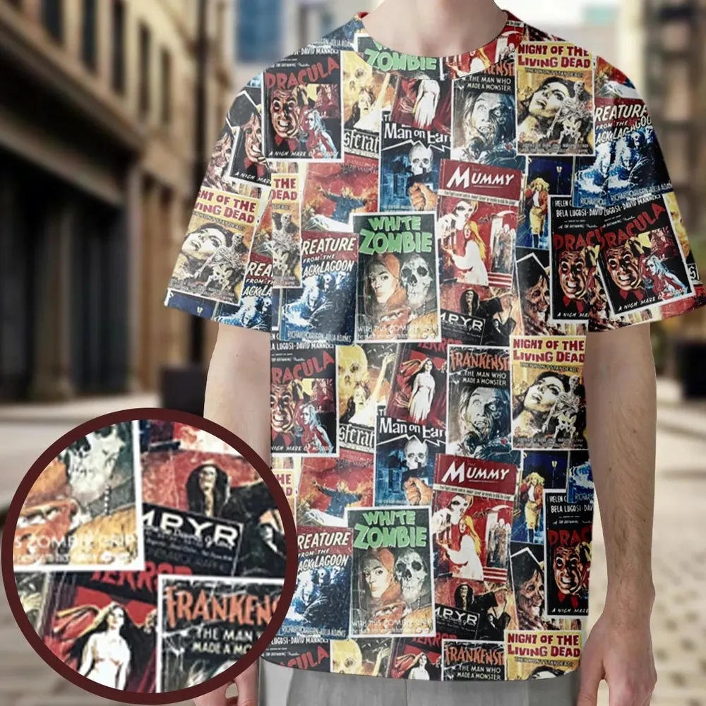 Pioneering '50s Classics Monster Hammer Horror Films All-Over Print Unisex T-Shirt - 3
