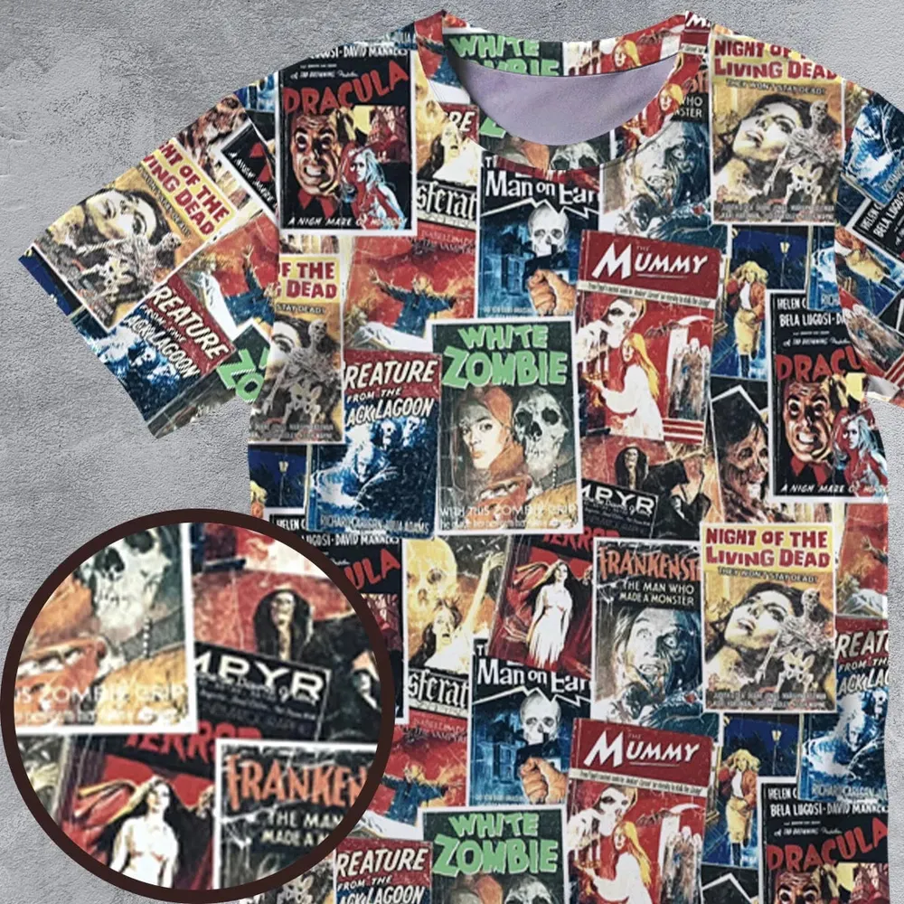 Pioneering '50s Classics Monster Hammer Horror Films All-Over Print Unisex T-Shirt - 4